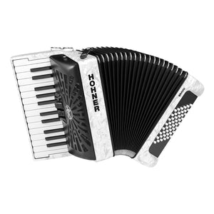 Fisarmonica cromatica Hohner Bravo II 48 bassi in bianco perla con custodia imbottita e cinghie