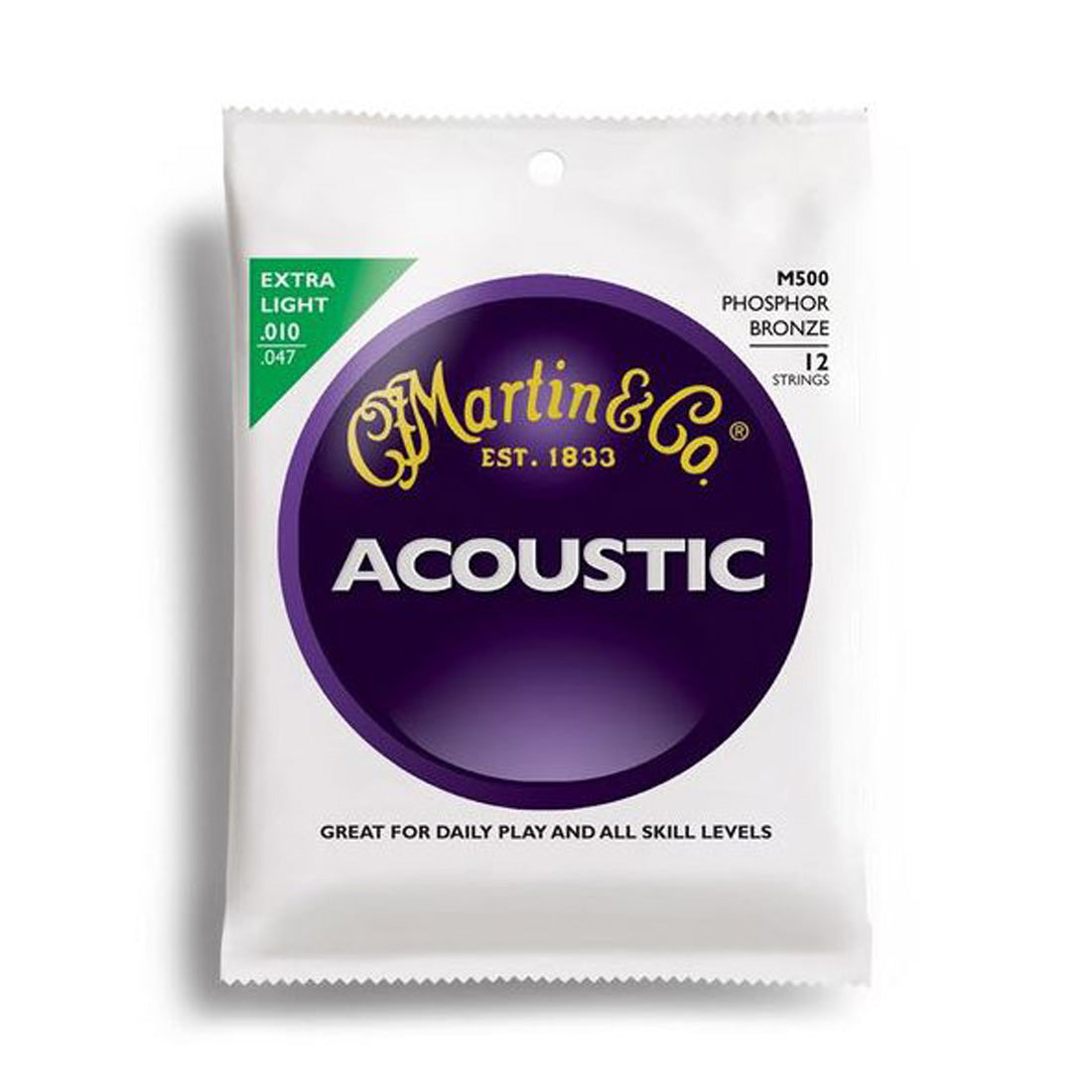 Martin MA500 Authentic Acoustic SP 92/8 Phosphor Bronze Extra Light 12 String Guitar String Set 10-47