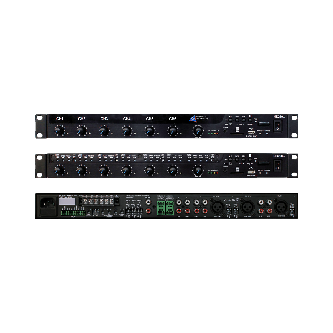 Australian Monitor HS250-V2 Mixer Amp 1 X 250w With Re-Nameable Bluetooth