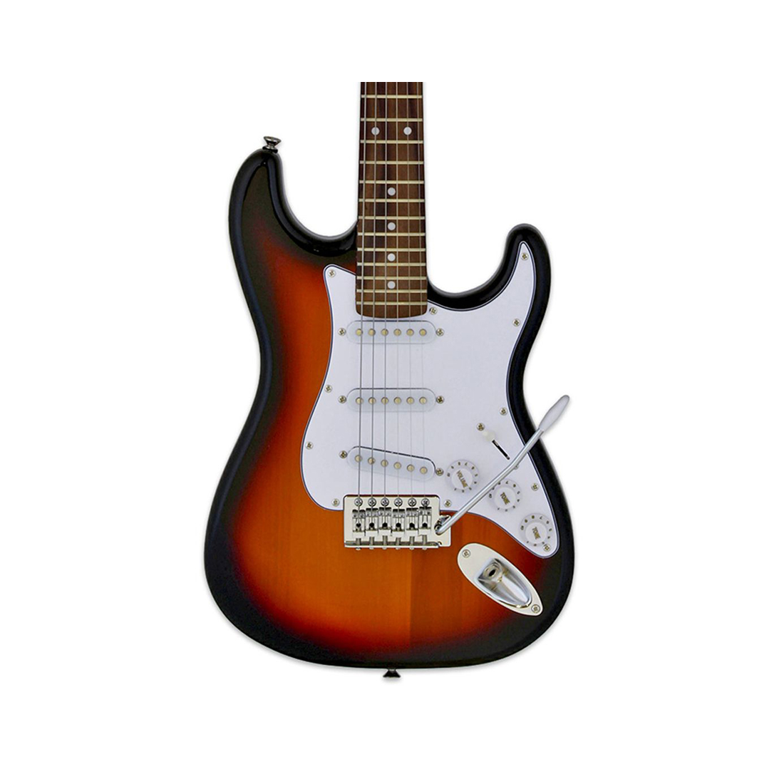 Aria STG-MINI Series 3/4 Size Electric Guitar in 3-Tone Sunburst with Pickups 3 x Single Coil