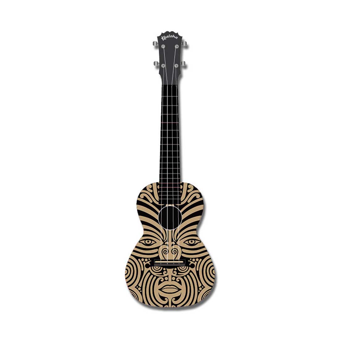 Ukulele da concerto Kealoha Face Art Design con corpo in resina ABS nera 