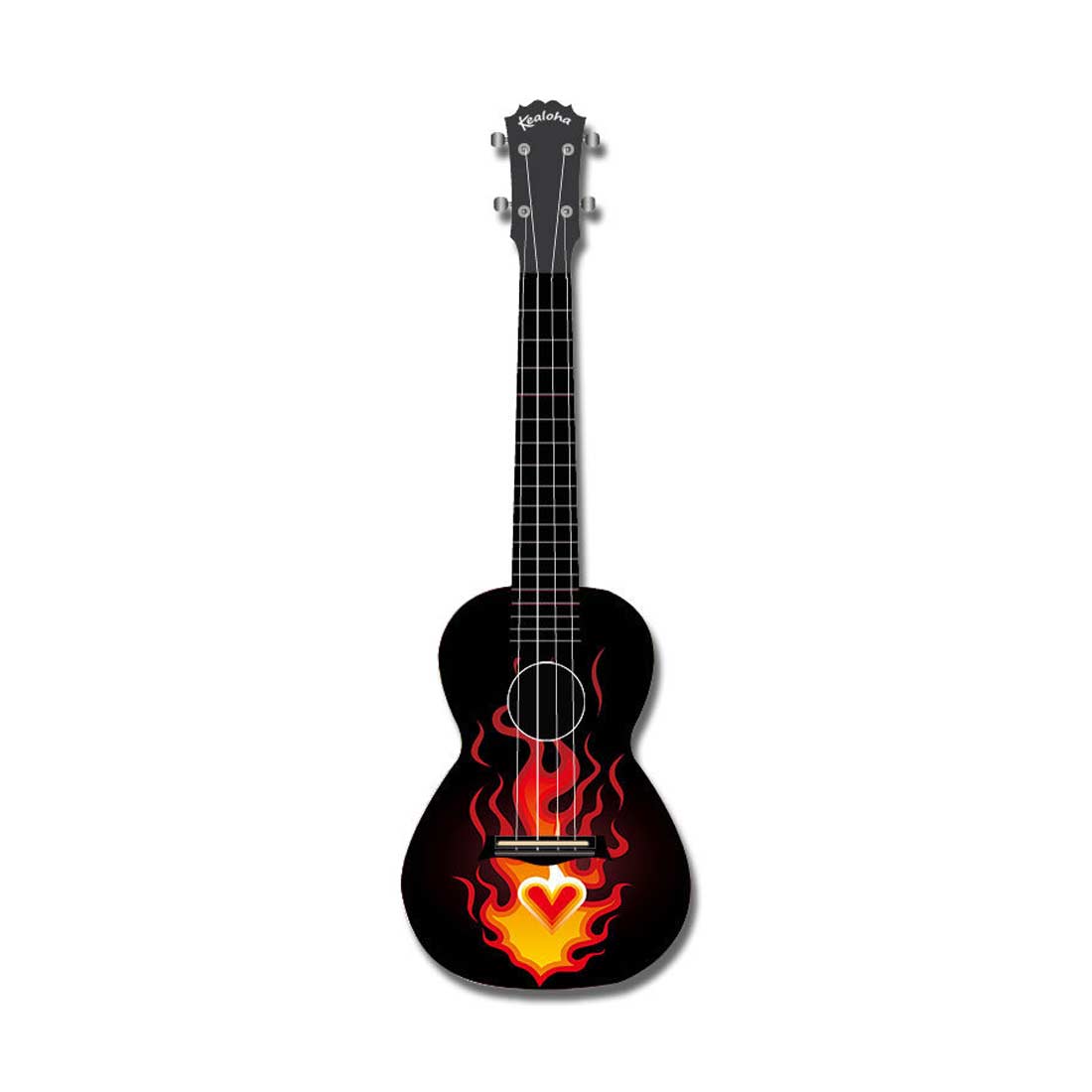 Kealoha Flaming Heart Design Concert Ukulele with Black ABS Resin Body