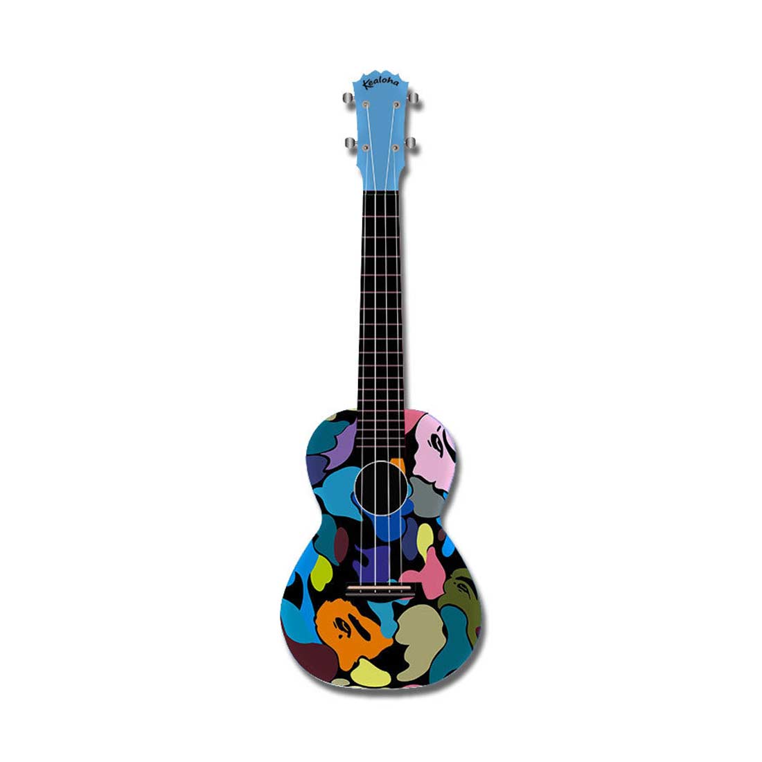 Ukulele da concerto Kealoha Abstract Blobs Design con corpo in resina ABS blu 