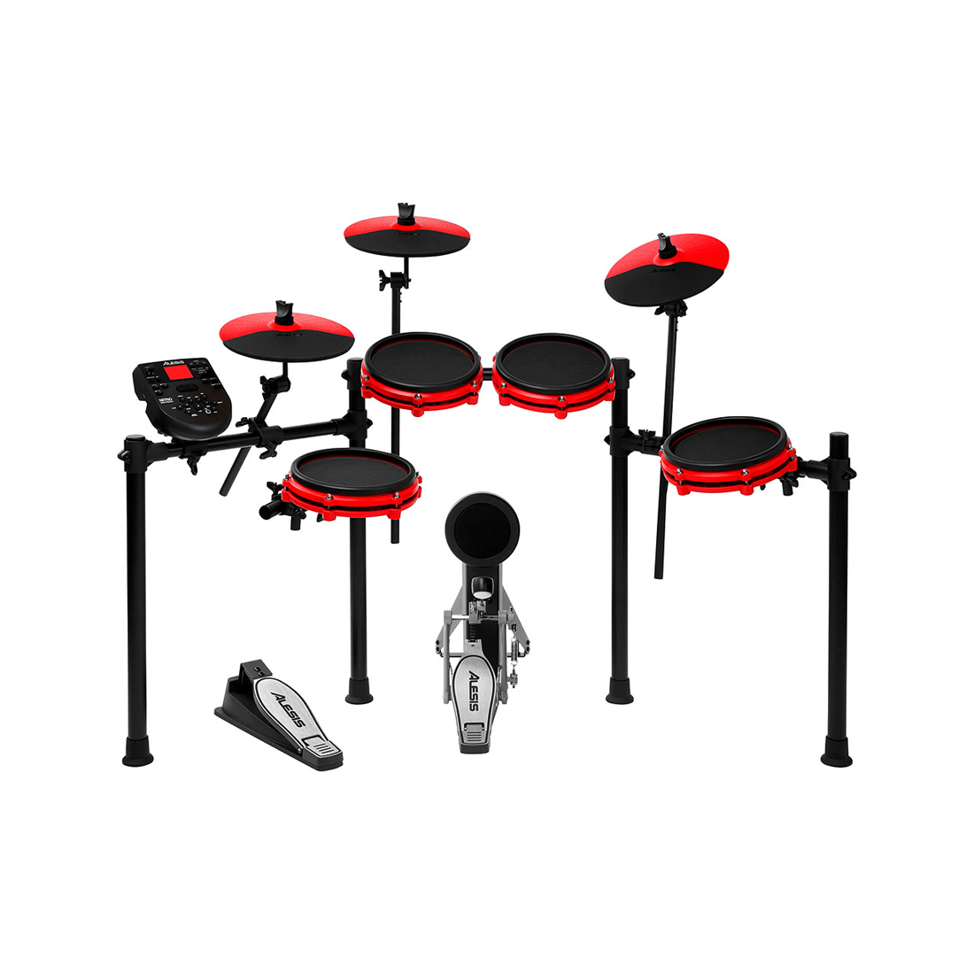 Alesis NITRO MESH Nitro Mesh 5 Piece Mesh E-Kit with Kick Pedal - Special Edition Red
