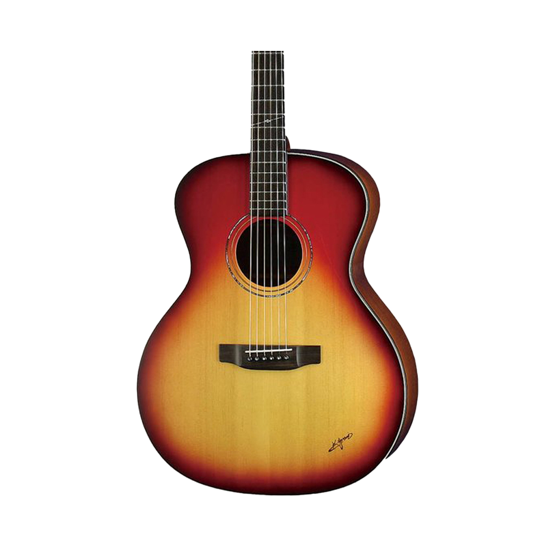 Chitarra acustica elettrica K.Yairi BL-65RB-E, tavola in abete massello, fondo e fasce in laminato di mogano, RB - Red Burst