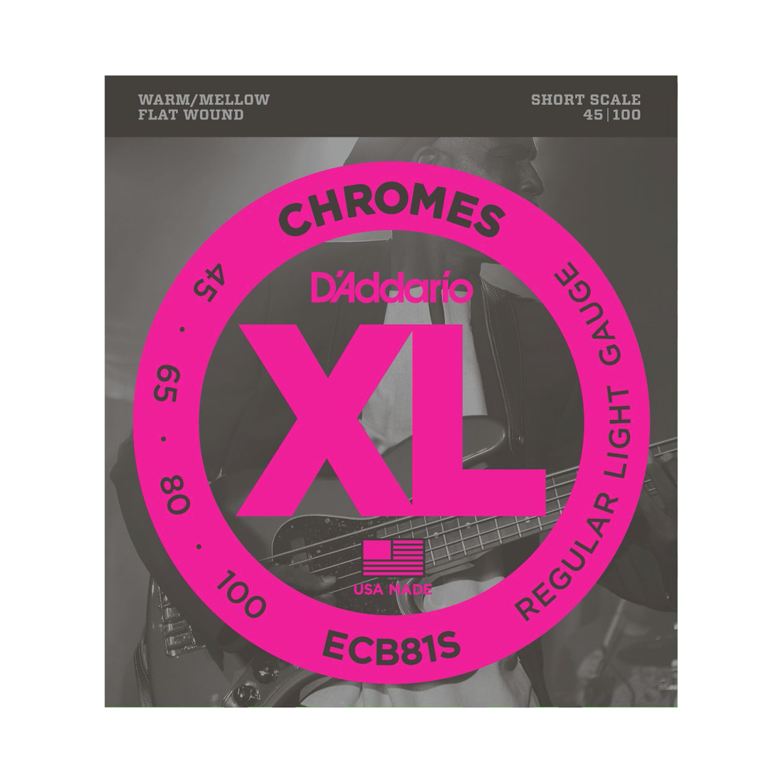D'Addario ECB81S Chromes Bass Guitar Strings, Light, 45-100, Short Scale