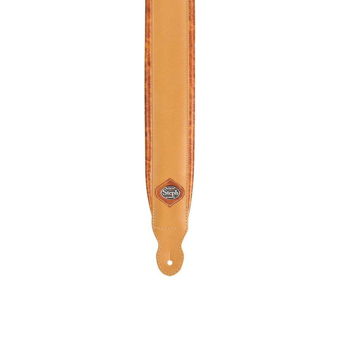 Steph GT-1026 Cognac Split Leather Top, 10mm H-D Foamcore, Distress Leather Pad Guitar Strap