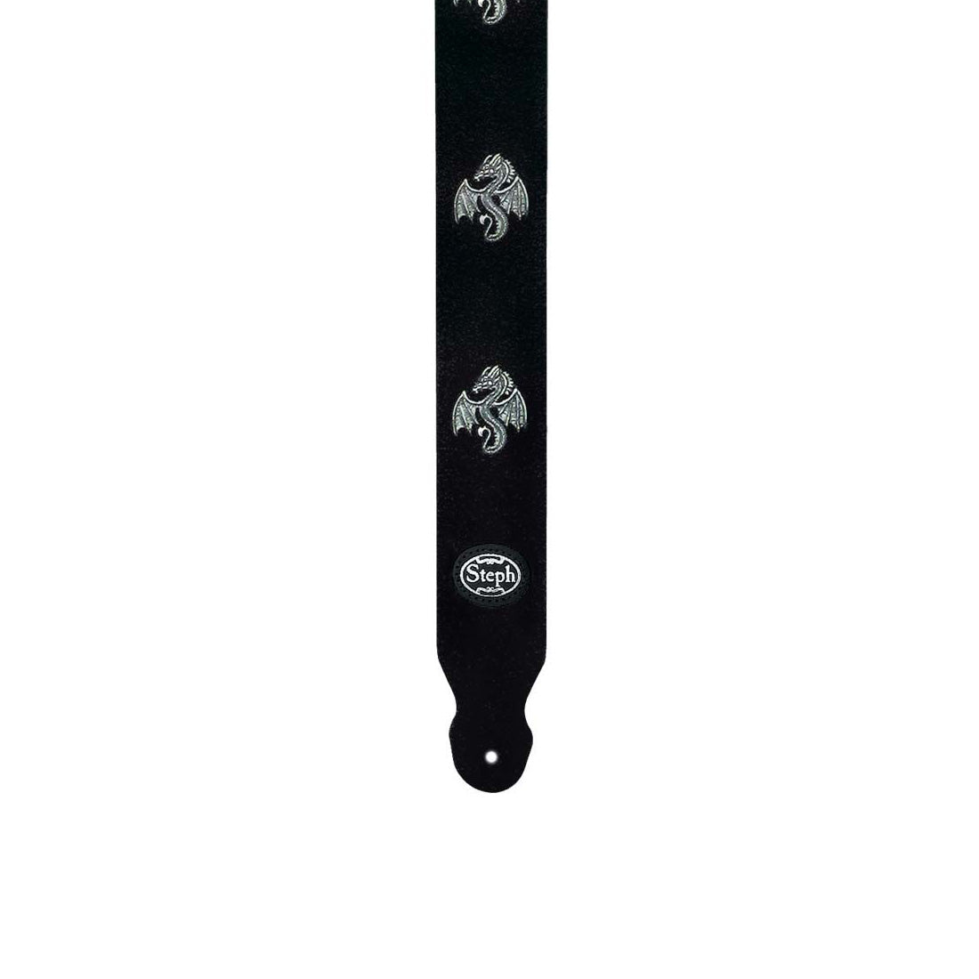 Steph H-1040 Black Buckskin Leather, Pewter Dragon Ornaments Guitar Strap