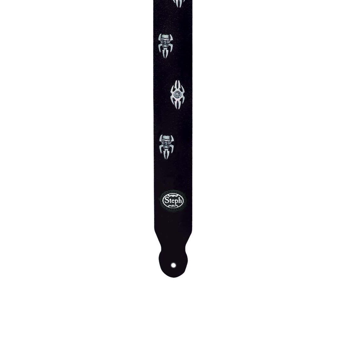 Steph H-1042 Black Buckskin Leather, Pewter Skull Ornament Guitar Strap