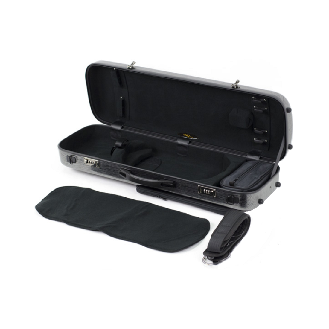 HQ Oblong Violin Polycarbonate-Brushed Black and Silver Case