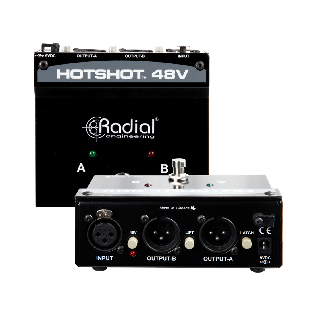 Radial HOTSHOT 48V - Phantom Power supply and footswitch toggles condensor mic between two outputs