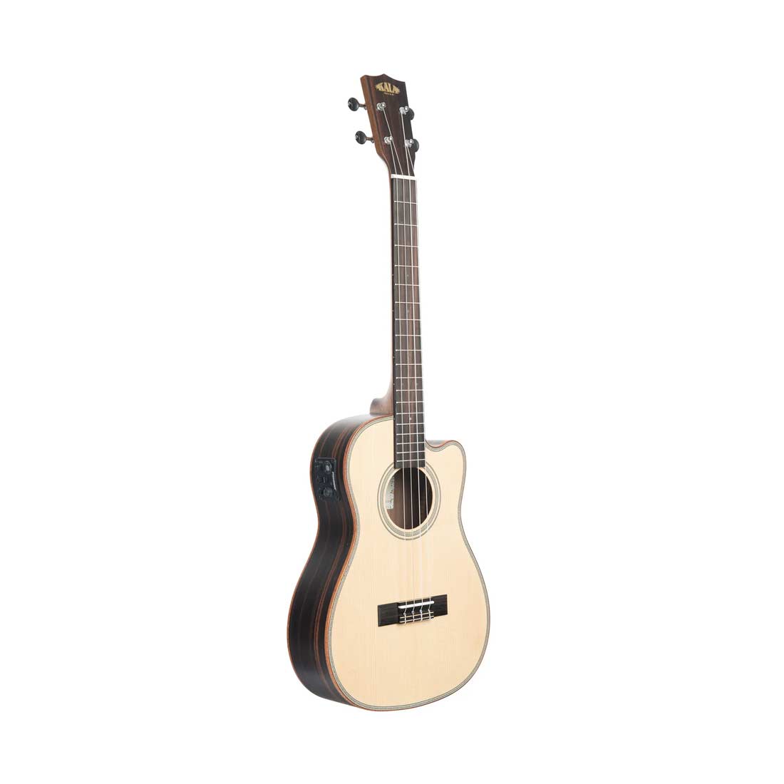 Kala KA-SSEBY-B-CE SS Solid Spruce Top Striped Ebony Baritone Ukulele Cutaway with EQ