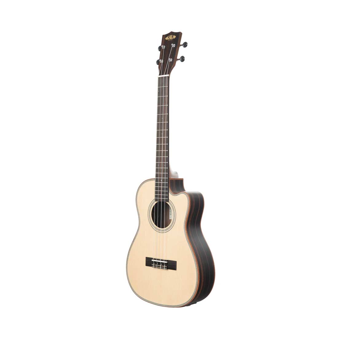 Kala KA-SSEBY-B-CE SS Solid Spruce Top Striped Ebony Baritone Ukulele Cutaway with EQ