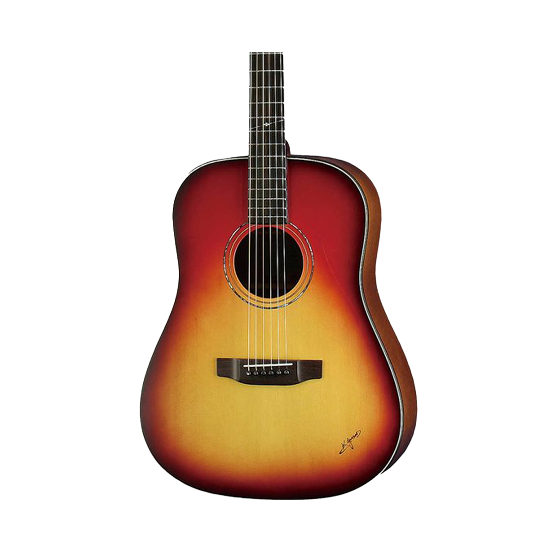 Chitarra acustica elettrica K.Yairi LO-65RB-E, tavola in abete massello, fondo e fasce in laminato di mogano, RB - Red Burst