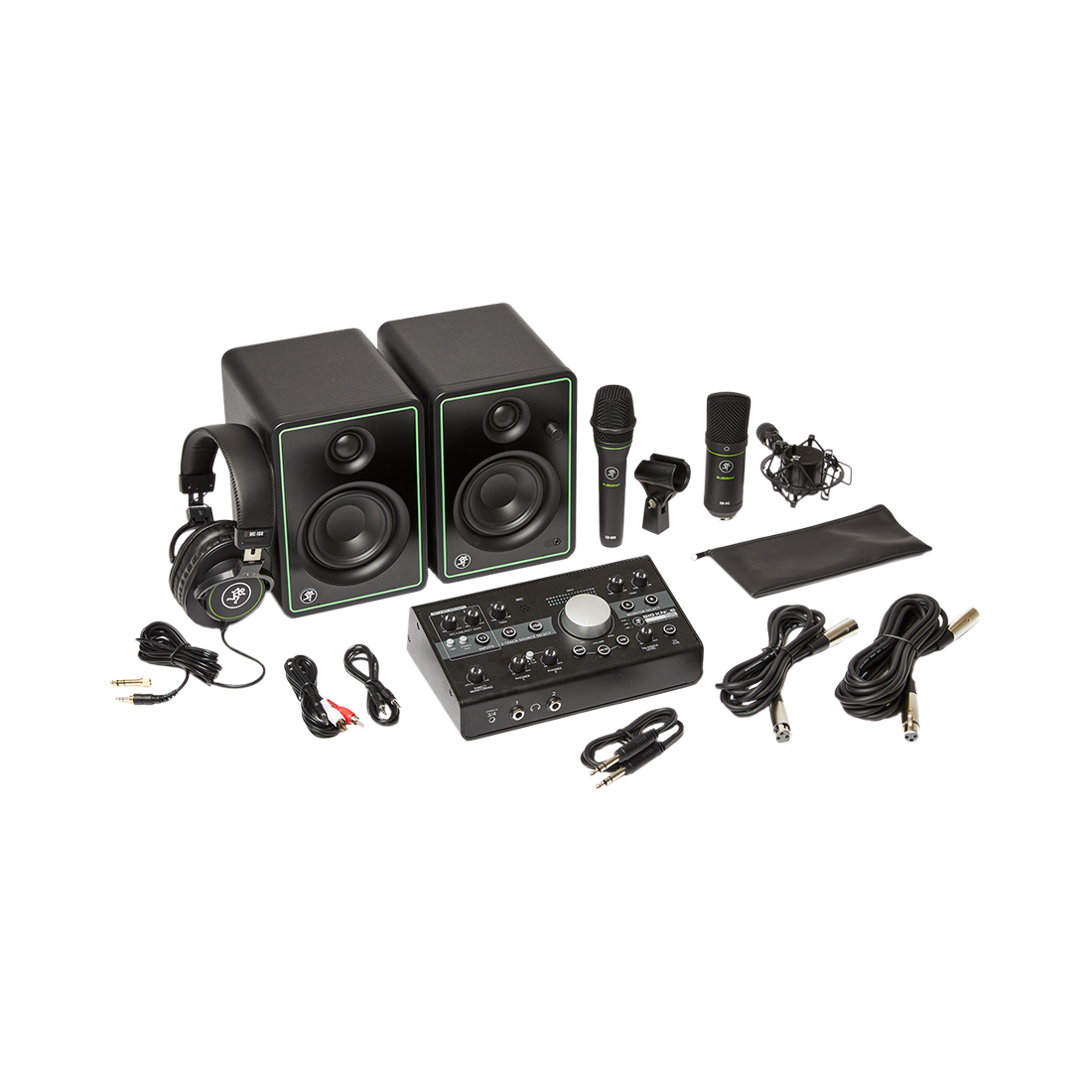 Bundle Mackie MK-BUNDLE-ST Studio con monitor CR3-X, controller/interfaccia per monitor da studio Big Knob, microfono dinamico EM89D, microfono a condensatore EM91C e cuffie MC-100.