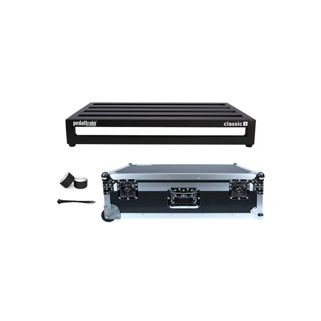 Pedaltrain Classic 3 con valigia da viaggio con ruote in finitura a nido d'ape nera