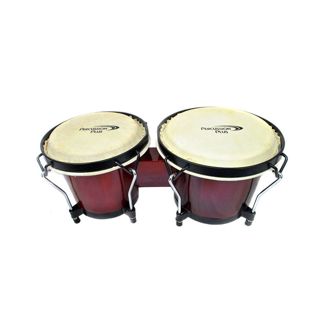 Percussion Plus PP105FRED 6 and 6-3/4 Inch Wooden Bongos in Gloss Red Lacquer Finish