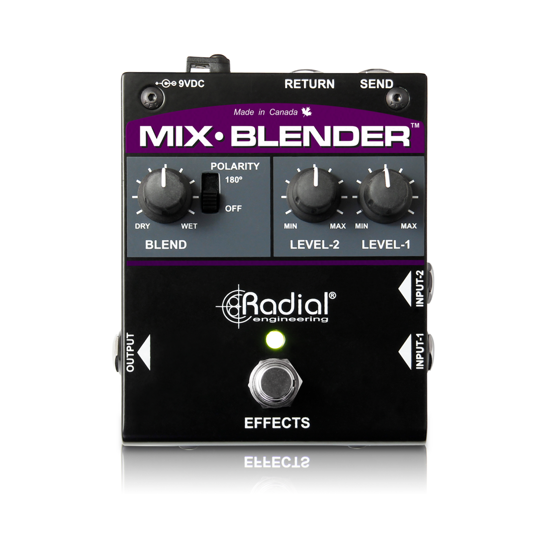 Dual input guitar mixer with insert loop to blend in effects.