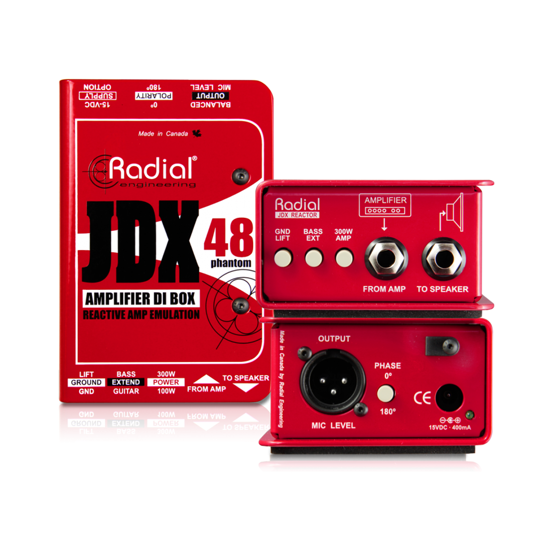 Radial JDX 48 - Class-A Reactive DI Box for Guitar Amp - +48V Phantom Powered / 15VDC
