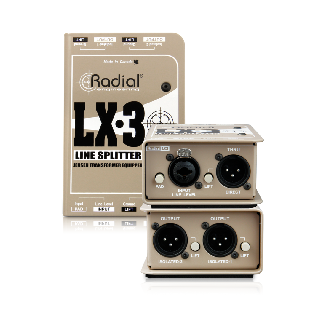 Radial LX-3 - Line Level splitter, passive with 1-input, up to 3 outs (2 Jensen isolated outputs)
