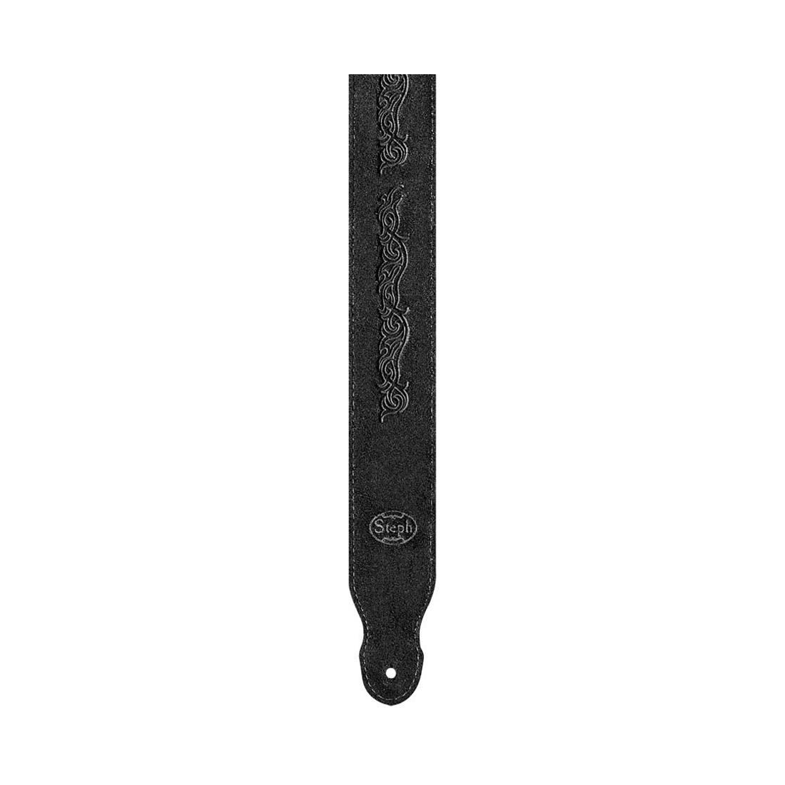 Steph BS-1027 Black Suede Top, Suede Back, Tribal Embossing Guitar Strap