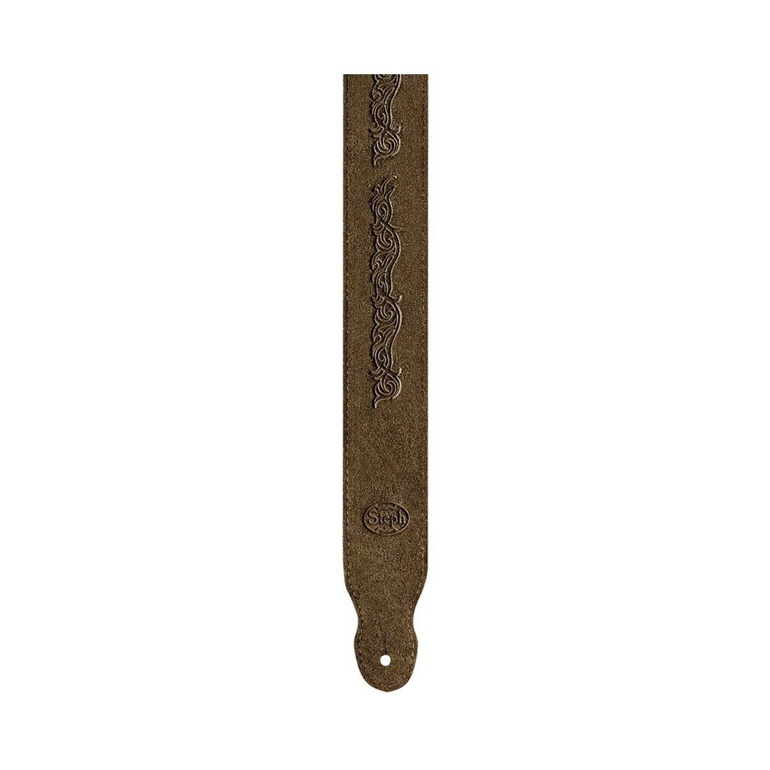 Steph BS-1027 Brown Suede Top, Suede Back, Tribal Embossing Guitar Strap
