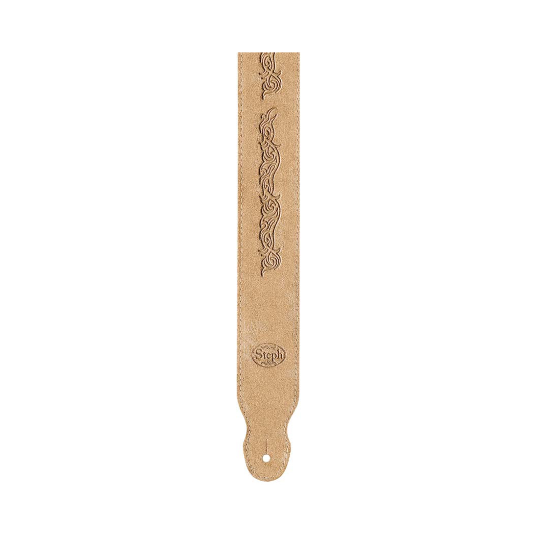 Steph BS-1027 Tan Suede Top, Suede Back, Tribal Embossing Guitar Strap