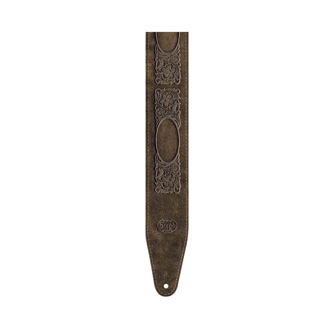 Steph BS-319 Brown Suede Top, Suede Back, Floral Embossing Guitar Strap