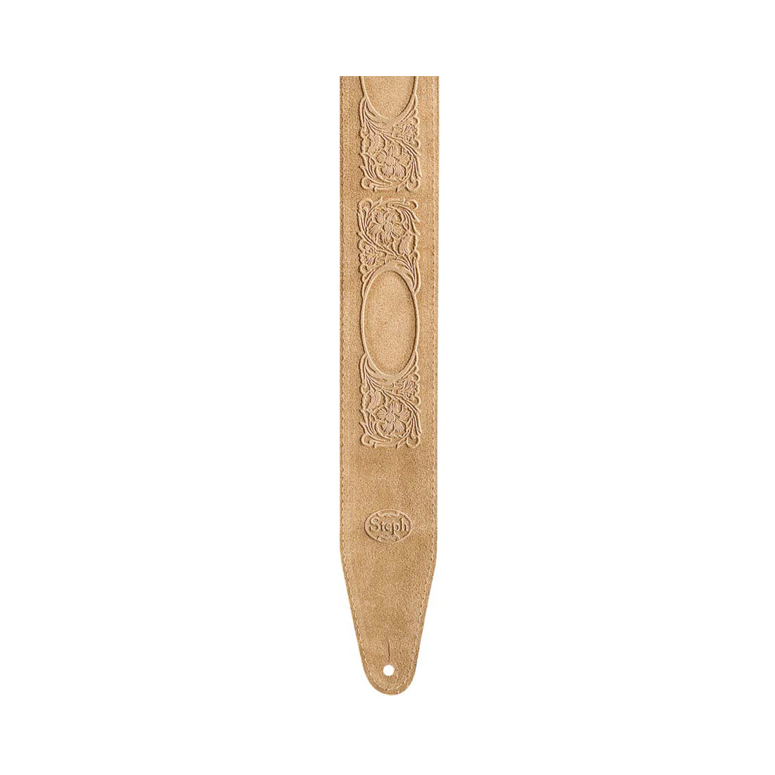 Steph BS-319 Tan Suede Top, Suede Back, Floral Embossing Guitar Strap