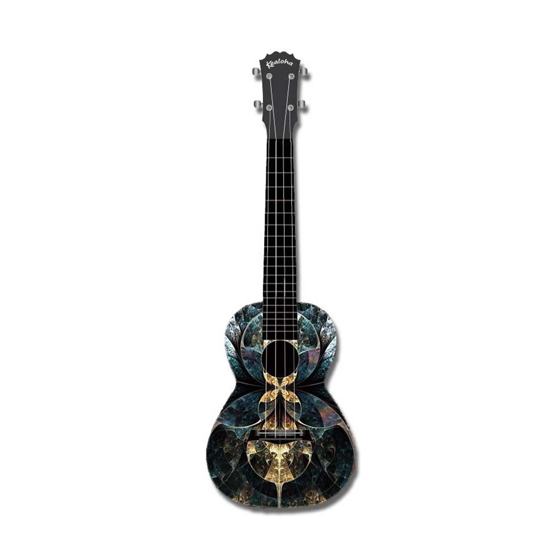 Ukulele da concerto Kealoha Ancient Realm Design con corpo in resina ABS nera 