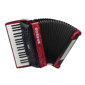Fisarmonica cromatica Hohner Bravo III 80 bassi in rosso perla con custodia imbottita e cinghie 