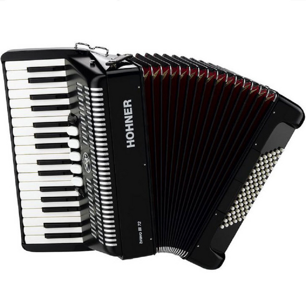 Hohner A16622 Bravo III 72 Bass Chromatic Accordion in Black