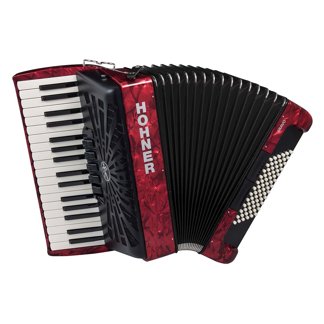 Hohner Bravo III 72 Bass Piano Accordion in Red Pearl