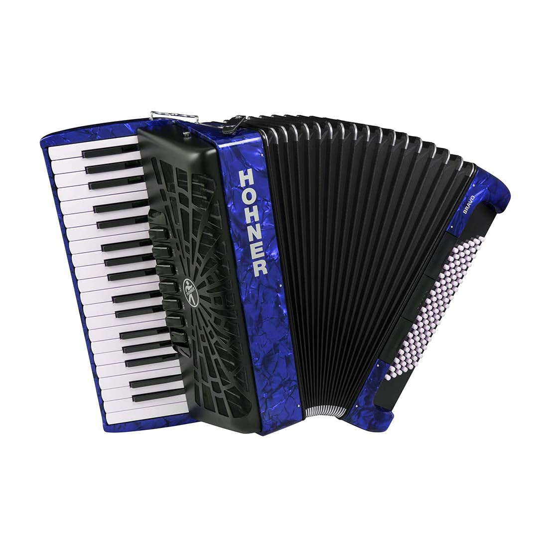 Hohner Bravo III 96 Bass Piano Accordion in Blue Pearl
