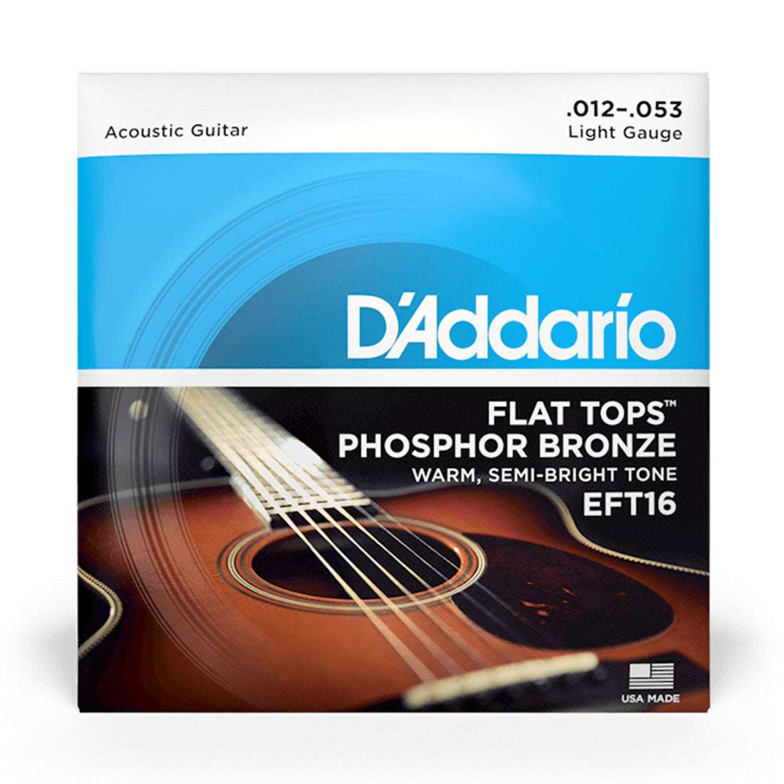 DAddario EFT16 Flat Tops Phosphor Bronze Acoustic Guitar Strings Light 12-53