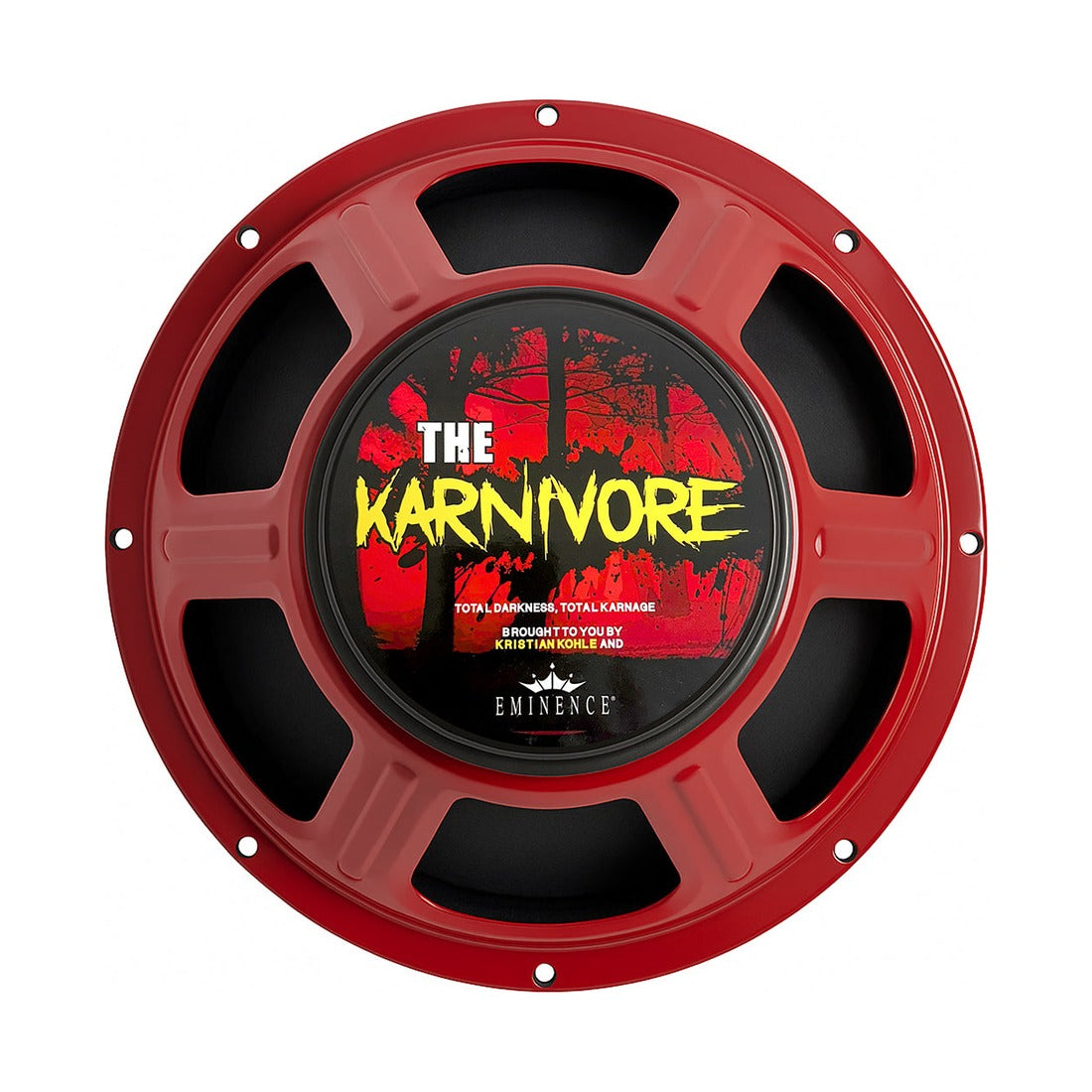Eminence Karnivore 12in 8 ohm guitar speaker, rear view with Karnivore label