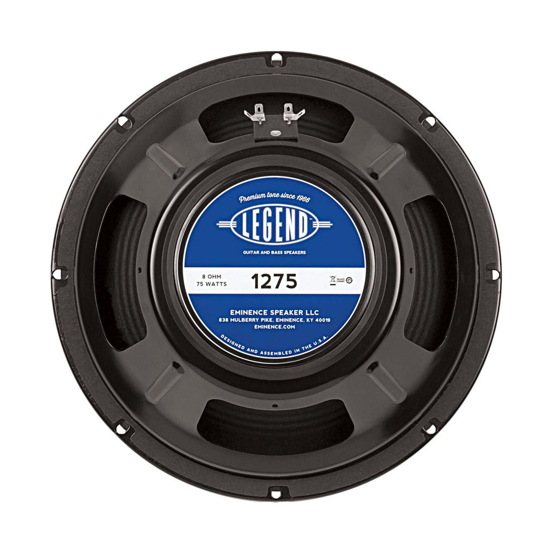 Eminence Legend 1275 12in guitar speaker, rear view with label