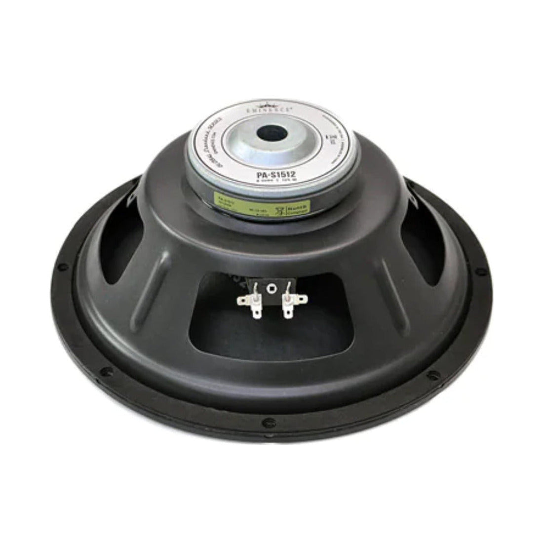 Eminence PA-S1512 12in 8 ohm PA speaker, angled rear view with label