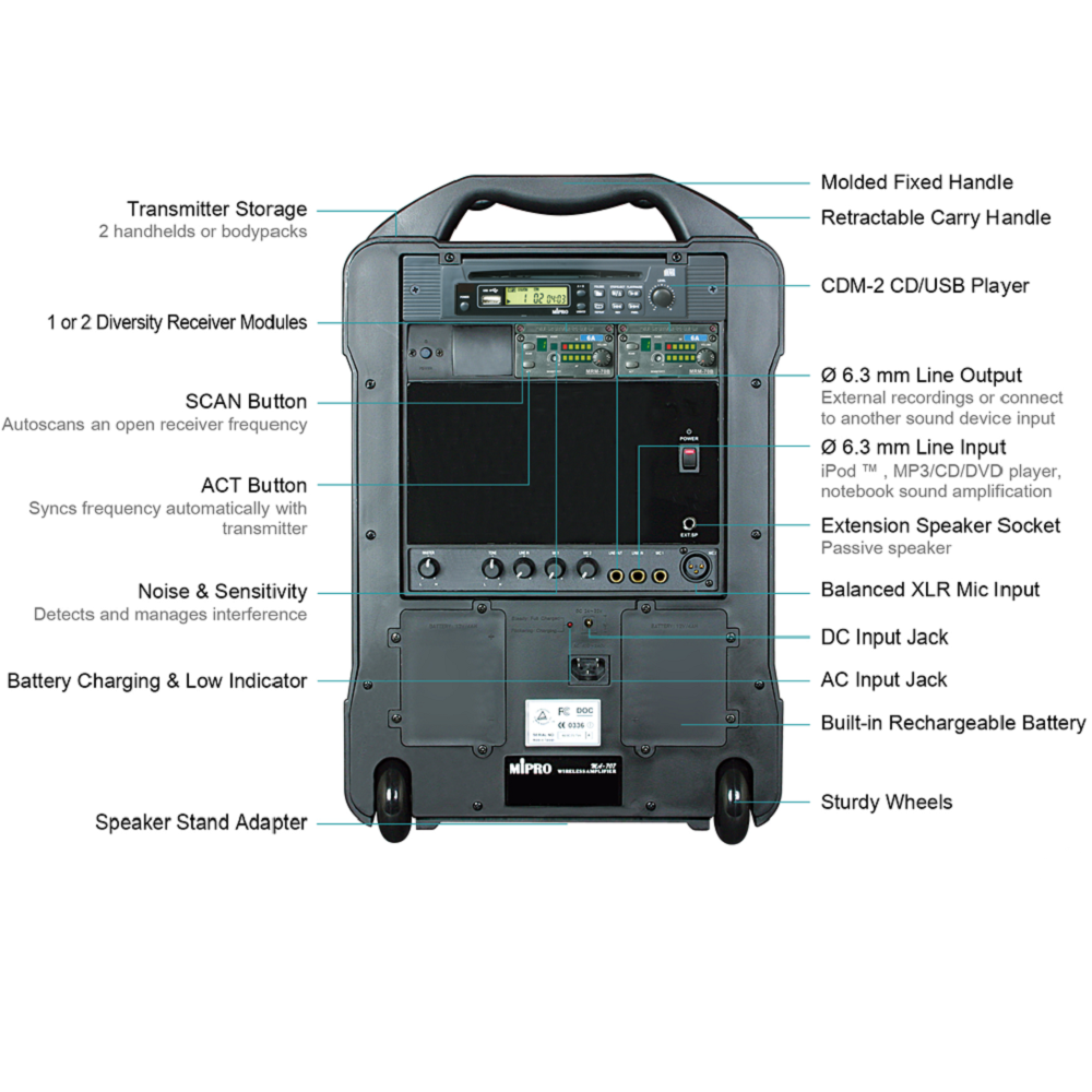 MA-707 Portable Wireless PA System - CD / Tape Deck