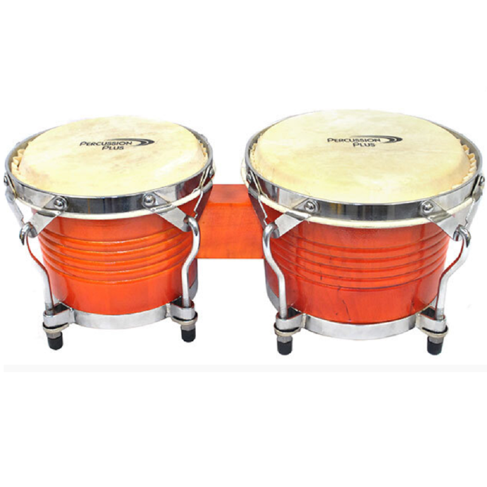 Percussion Plus PP105CNAT Deluxe 6 and 7 Inch Wooden Bongos in Gloss Natural Lacquer Finish
