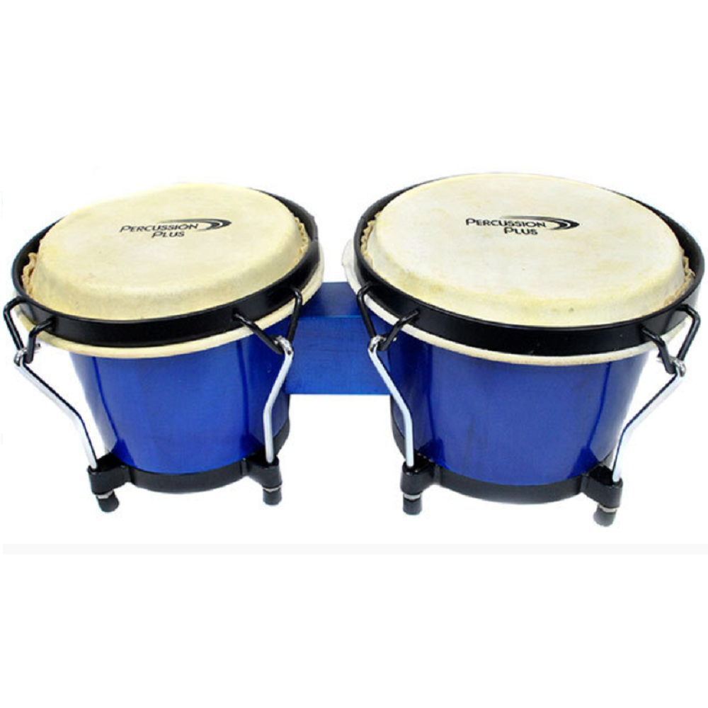 Percussion Plus PP105FBLUE 6 and 6-3/4 Inch Wooden Bongos in Gloss Blue Lacquer Finish