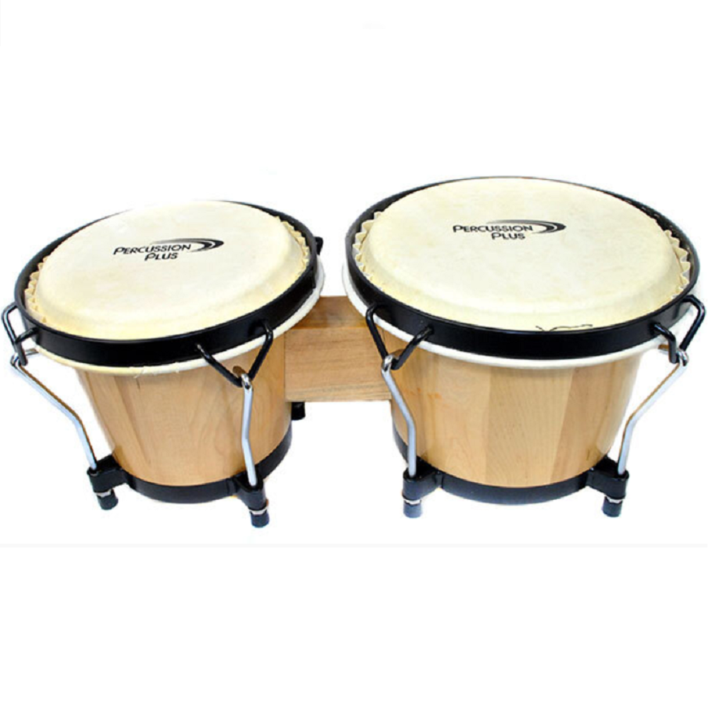 Percussion Plus 6 and 6-3/4 Inch Wooden Bongos in Gloss Natural Lacquer Finish