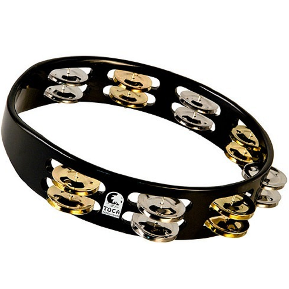 Toca 10-Inch Black Colorsound Acacia Hardwood Tambourine with Brass and Nickel Jingles